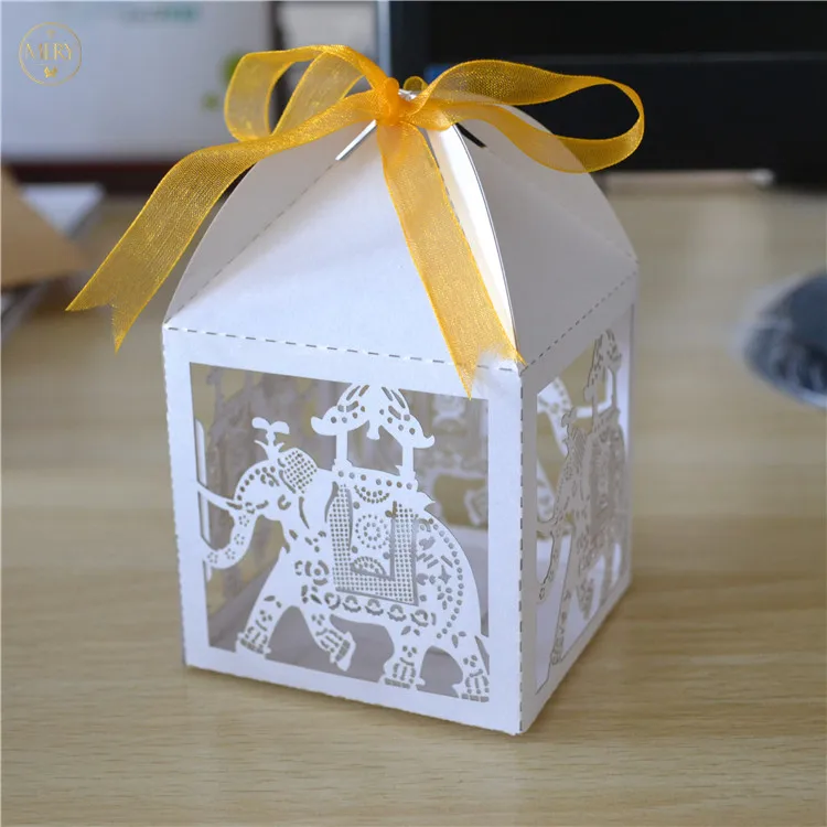 Elephant Laser Cut White Indian Wedding Cake Packing Box In Gift