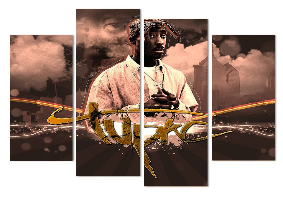 4 панели холста картина 2Pac Tupac Amaru домашний декор принт постер настенное