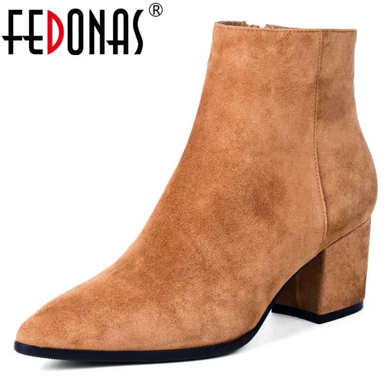 

FEDONAS Top Quality Women Ankle Boots High Heels Pointed Toe Elegant Office Pumps Zipper Autumn Winter Shoes Woman Basic Boots