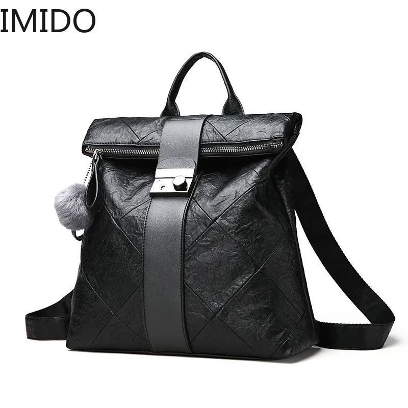 

IMIDO2019 Fashion New Anti Theft Backpack Women Backpacks Solid Fashion School Bags for Girls PU Leather Backpack Mochilas Mujer
