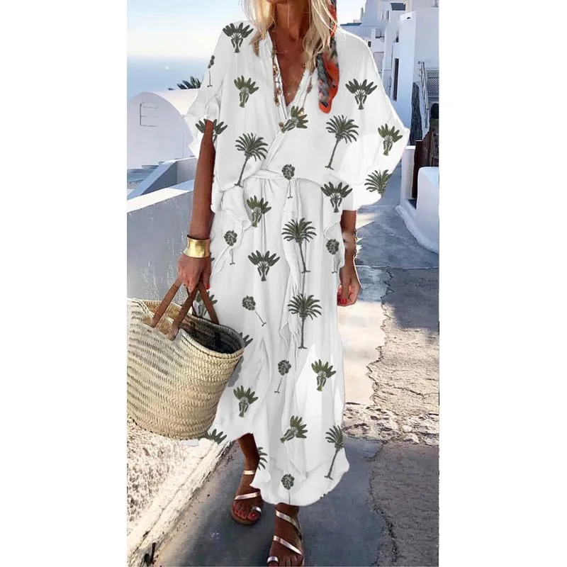 

Fashion 2019 Women Summer V Neck Boho Dress Casual Long Maxi Floral Dress Party Beach Sundress