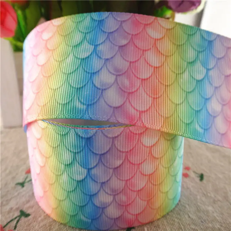 1 25mm 1-1/2 38mm 3 75mm 10 yards fish scale printed grosgrain ribbons DIY hair bows handmade materials