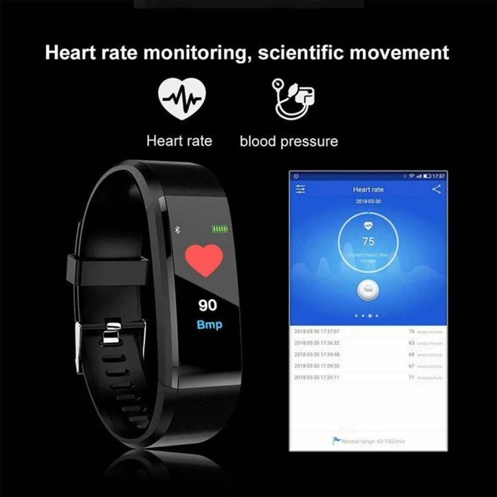 Умный Браслет монитор сердечного ритма Монитор артериального давления цветной экран вибрирующий будильник pk fitbits miband 3