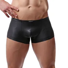 Модные, пикантные Для мужчин боксеры интимные Костюмы нижнее белье из кожзаменителя черного цвета из искусственной кожи мужские нижние трусы U Крышка Нижнее белье Штаны