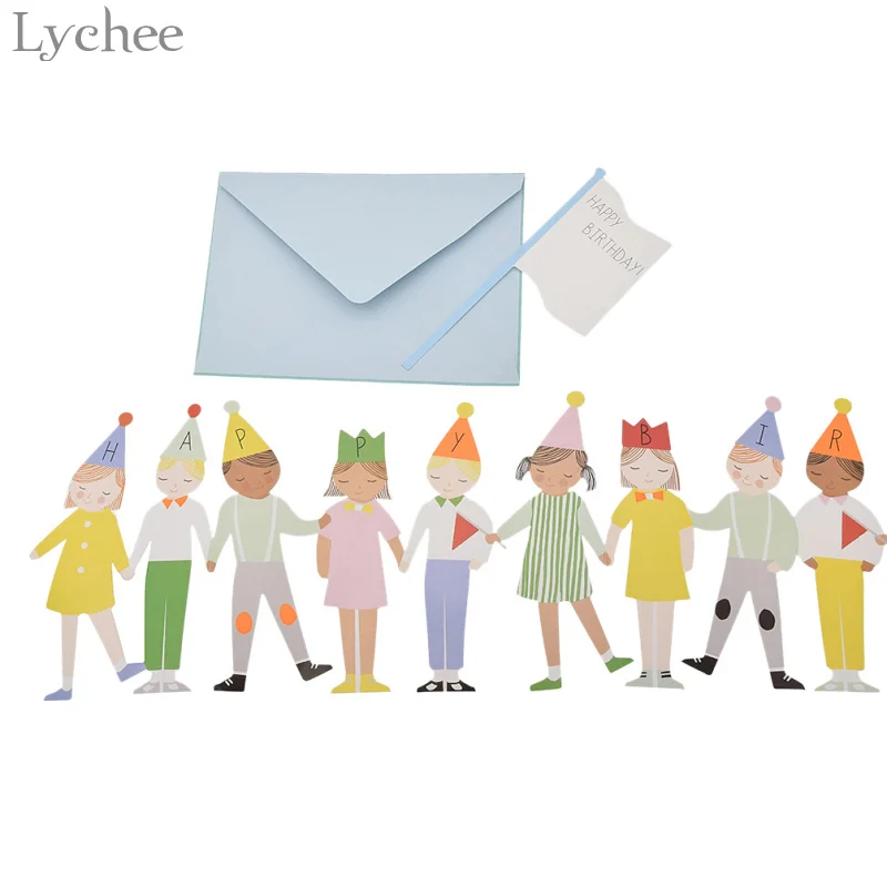  Lychee Life Hand By Hand 3D Happy Birthday Greeting Card Kids Party Gift Invitation Card Party Supp - 32977425415