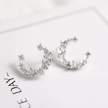 925 пробы серебристый Неправильной Формы луна уха шпильки вставка дрель нежный романтический темперамент Женский ZC137