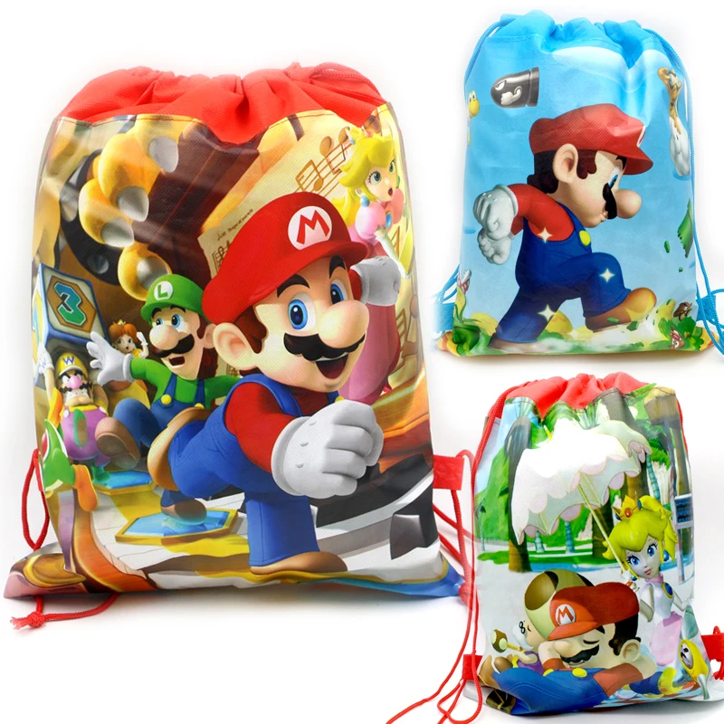 1PCS Happy Baby Shower Super Mario Theme Red font b Drawstring b font Gifts font b