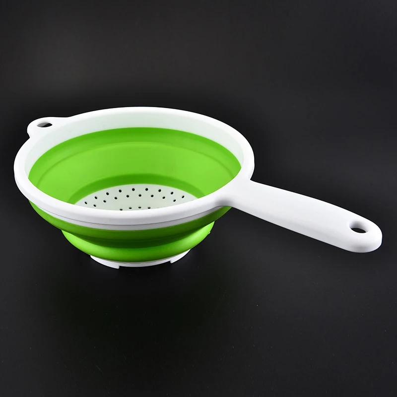 1pc Folding Plastic Colander Drain Basket Kitchen Strainer Tools With Long Handle Fruit Vegetable Washing