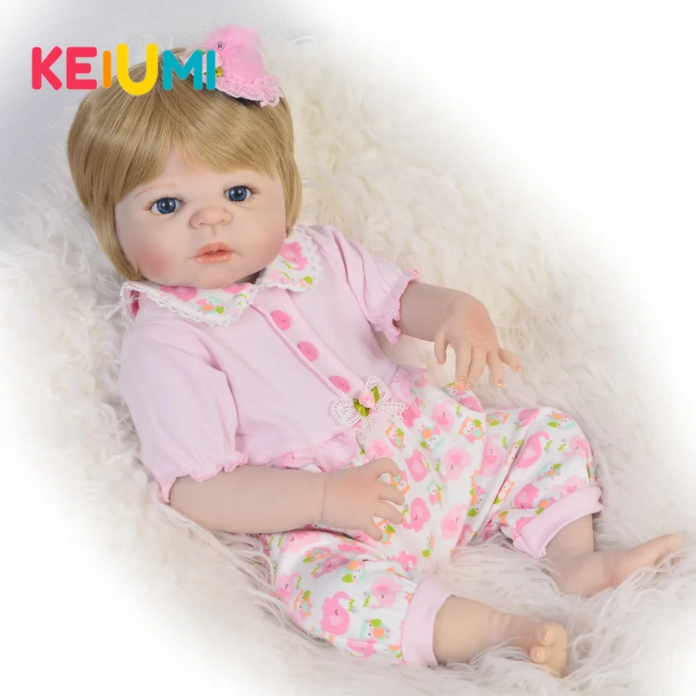 

23 Inch Full Body Silicone Reborn Dolls Pure Handmade Lifelike Reborn Babies Girl Toy Doll For Kid Christmas Gift Gold Hair Wig