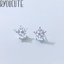 RYOUCUTE настоящие 925 пробы серебряные Роскошные брендовые корейские серьги со снежинками для женщин Свадебные ювелирные изделия