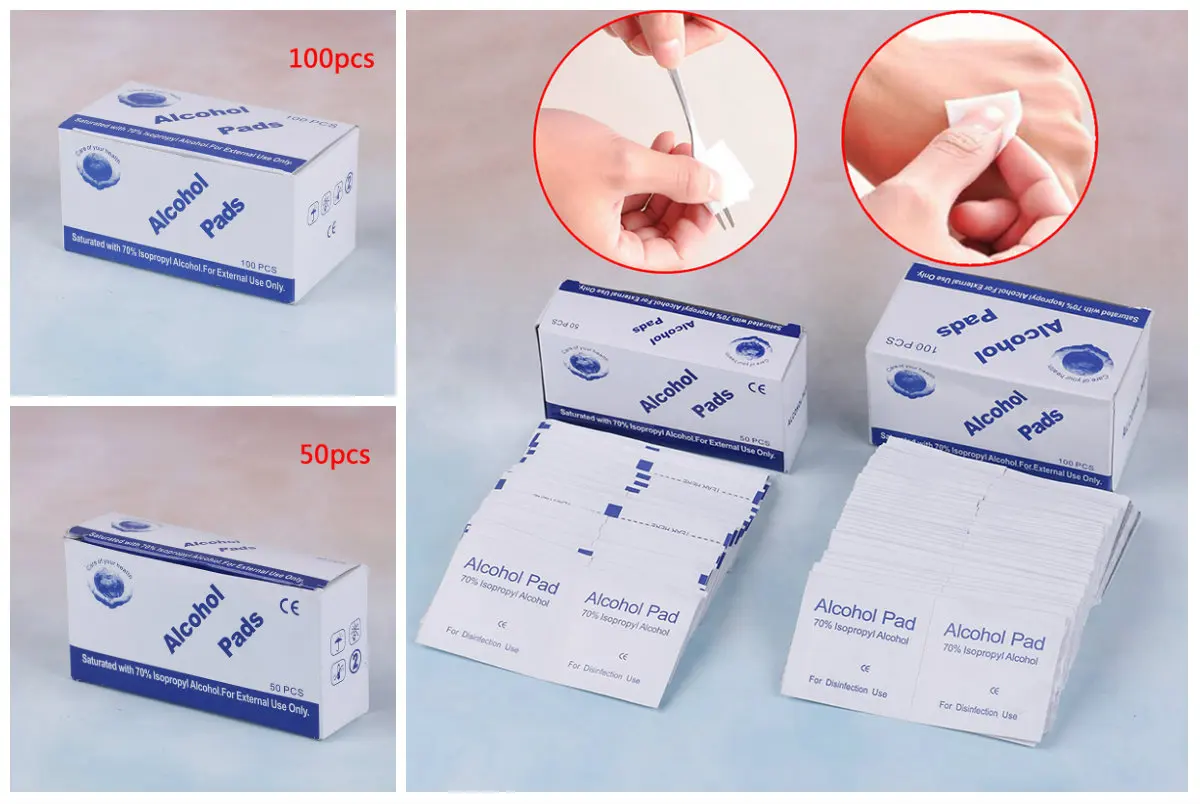 

50/100pcs/lot Portable Alcohol Swabs Pads Wipes Cleanser Antiseptic Cleaning Sterilization First Aid Home makeup