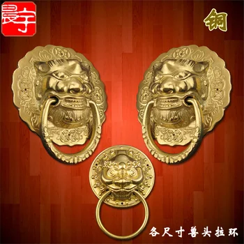 

1 pcs Large Antique Lion Doorknocker Door Knocker Lionhead Doorknockers Lions Home Decor Wooden handle