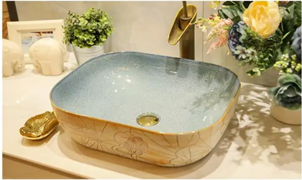 Bathroom Ceramic Countertop Vessel Sink Rectangular Cloakroom