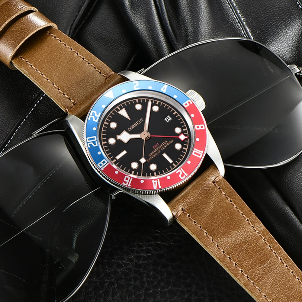 Corgeut люксовый бренд Schwarz Bay GMT Мужские автоматические механические часы Военные