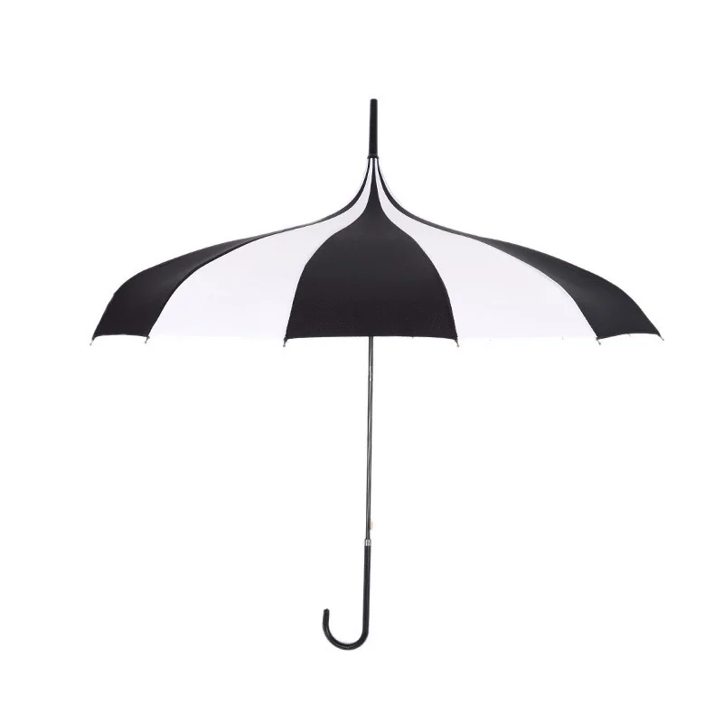 16K Strong Windproof Tower Pagoda Rain Umbrella Long Handle