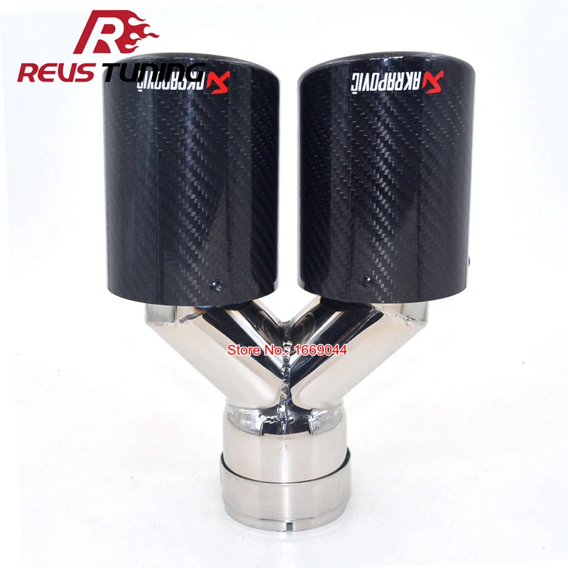 

Universal 51MM 54MM 57MM 60MM 63MM Car Racing Glossy Carbon Fiber Akrapovic Dual Exhaust Tip Muffler Exhaust Pipe Tail