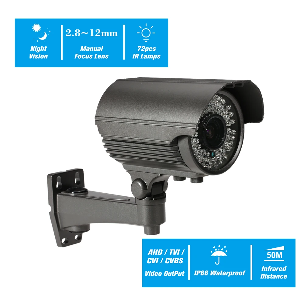 

5MP ( 1080P / 1440P / 1520P ) AHD 2.8~12mm Manual Zoom Varifocal Lens IR Bullet CCTV Analog Camera Support IR-CUT Night Vision 7