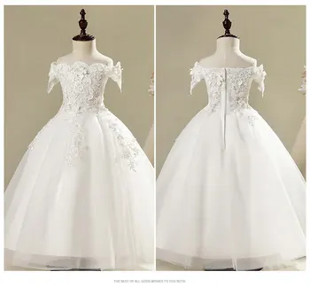 

Fashion brand Handmade lace white Girl Dress With wedding Flower ball Gown Kids Dresses Boutique Girl Clothes Baptism girl dress