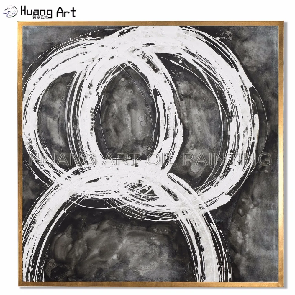 

Beautiful White Circle Painting Pure Hand-painted Dark Grey Oil Painting for Living Room Decor Modern Landscape Oil Painting