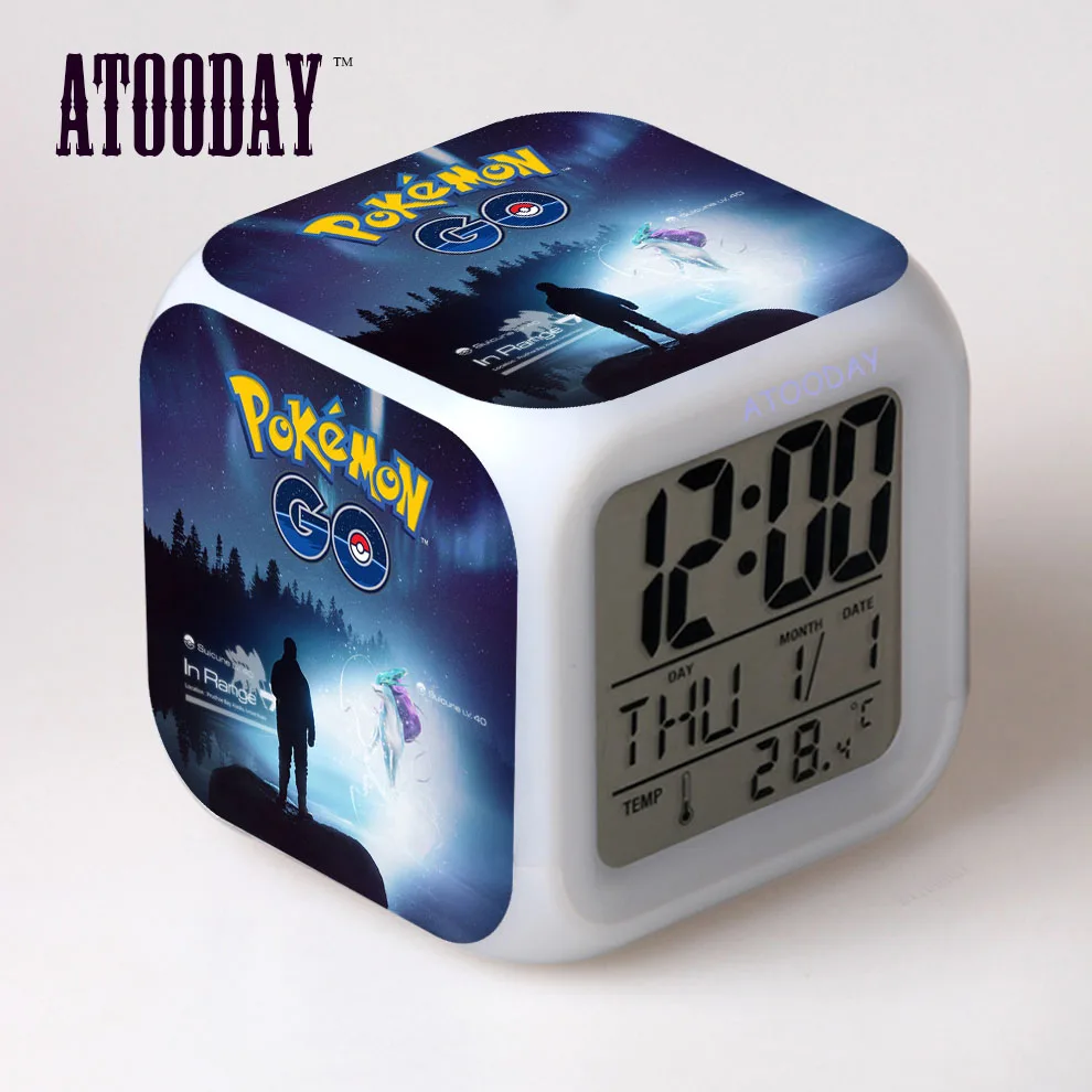  Pokemon Go Alarm Clock Led Light 7 Color Change Horse Desk Watch Relogio De Mesa Wake Up Light Plas