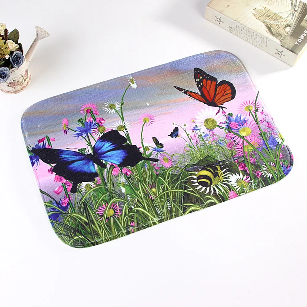 New Qualified Butterfly Flower Door Kitchen Carpets Memory Foam