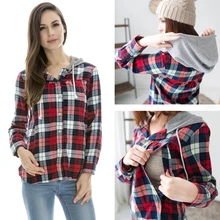 Pure cotton Nursing tops Maternity plaid Hoodie shirts breastfeeding clothes spring and autumn casual feeding pregnant