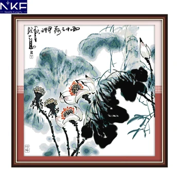 

NKF Lotus In The Rain Pattern DIY Needlework Counted China Cross Stitch Kits for Embroidery Cross Crafts Cross Stitch Sets