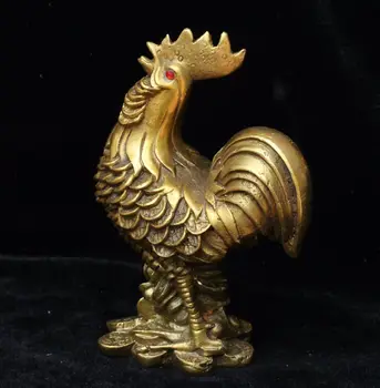 

Chinese Feng shui Brass Lucky Yuan bao Wealth 12 Zodiac Year Rooster Cock Statue