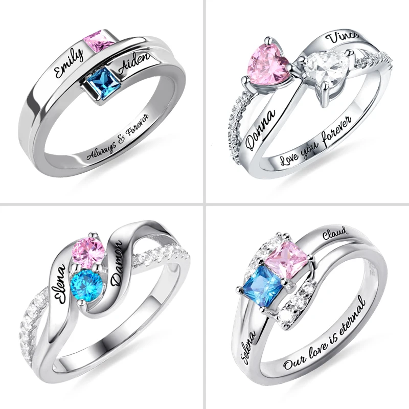 Personalized 925 Sterling Silver Custom Promise Ring With Birthstones