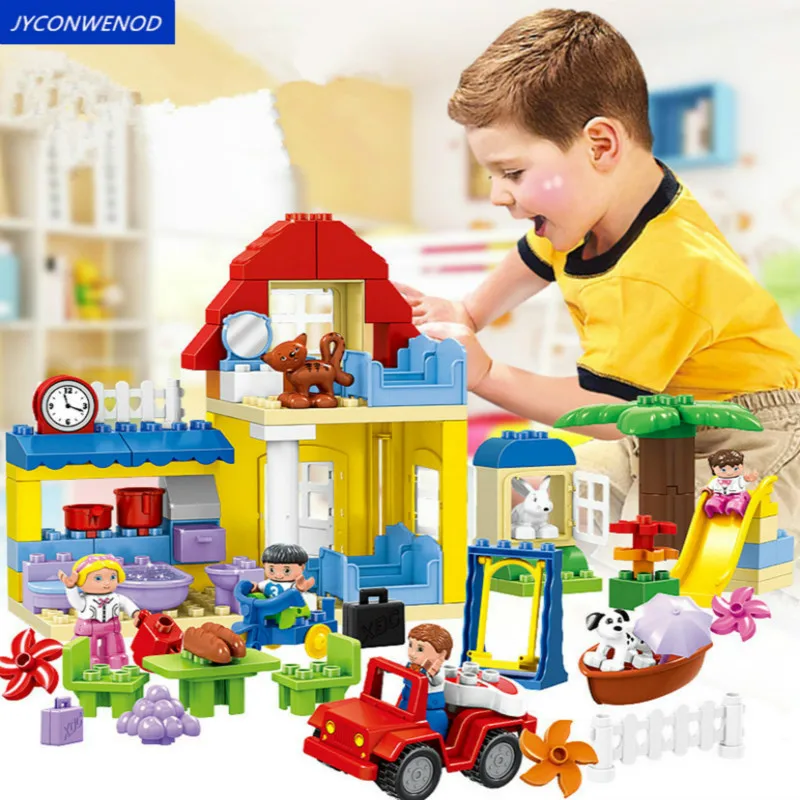 

JYCONWENOD Brand 92PCS Happy warm family house and amusement park Building Blocks Toy Bricks Compatible DuploINGlys