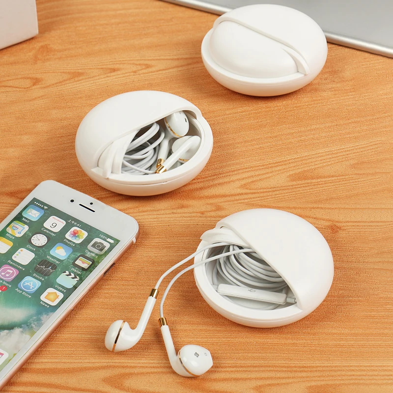 Round Earphone Wire Organizer Box Data Line Cables Storage Case Plastic Container Jewelry Headphone Protect with Rotating Cover
