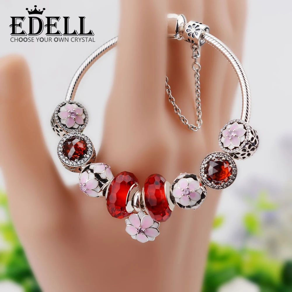 

EDELL Hot Sale 100% 925 Sterling Silver Bangles & Bracelet Adjustable With Mum Sweetheart Charms Beads Fit Original Jewelry Gift