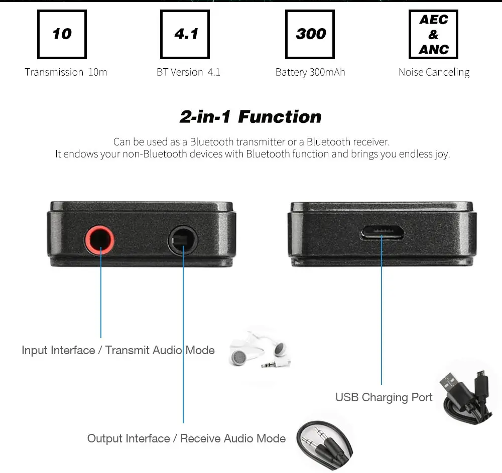 Siroflo 2-в-1 Bluetooth передатчик и приемник, 3,5 мм Aux аудио Bluetooth передатчик адаптер переменного тока, AEC ANC Шум шумоподавления