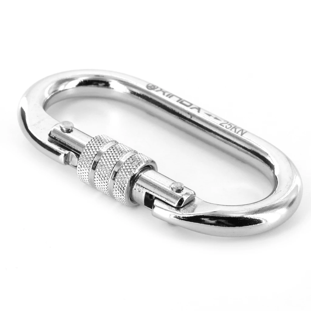 Heavy Duty Mountaineering Tree Climbing Arborist Steel Screw Lock Carabiner 25KN Mountaineering Caving Rock Climbing Carabiner D