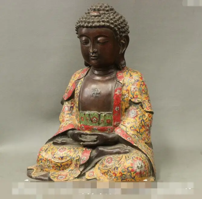 

S00186 17" Tibet Temple Cloisonne Enamel Bronze Shakyamuni Sakyamuni Set Buddha Statue (B0328)