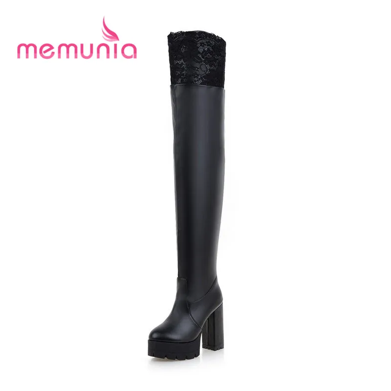

MEMUNIA big size 34-43 sweet lace women boots fashion platform boots extreme high heels winter thick heels over the knee boots