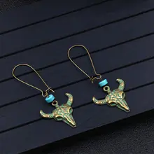 Новинка, серьги рога быка, медные, животные, Череп, синие, древние жемчужные серьги, крутые ювелирные изделия для девочек