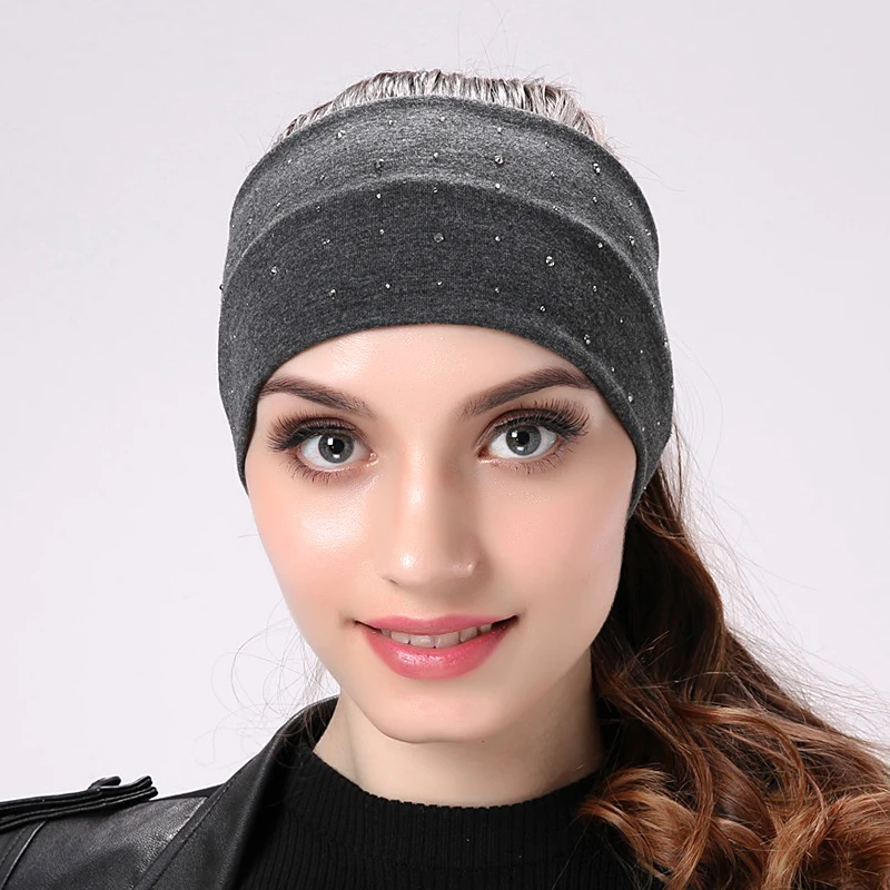 Geebro Marke frauen Strass Stirnband Mode Baumwolle Schwarz Flache