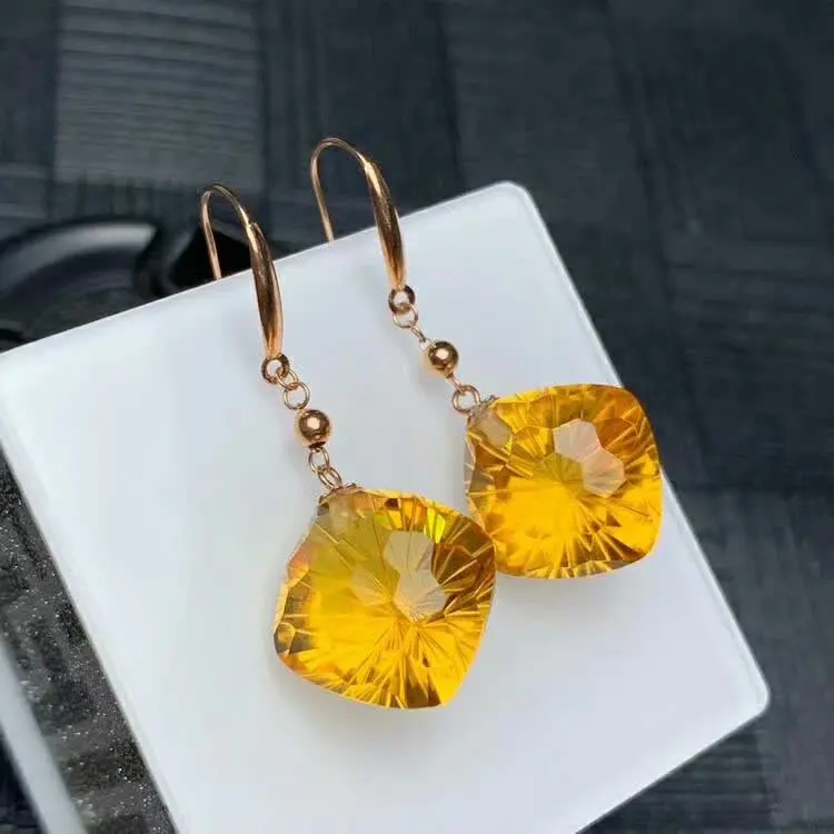 

shilovem 18K yellow Gold citrine stud earrings fine Jewelry trendy Customizable party gift new trendy plant 12*12mm myme121277j