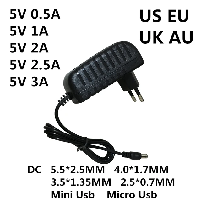 Adaptador de CA/CC de 5 V, 0.5A, 1A, 2A, 2.5A, 3A, CA, 100-240V, adaptador de corriente, cargador de fuente de alimentación de 5 V, 1000Ma, Mini Micro Usb Adaptador de CA/CC de 5 V, 0.5A, 1A, 2A, 2.5A, 3A, CA, 100-240V, adaptador de corriente, cargador de fuente de alimentación de 5 V, 1000Ma, Mini Micro Usb