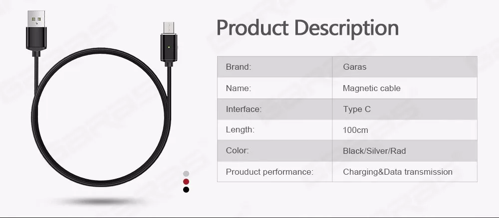 GARAS USB Type C/USB C Магнитный кабель быстро Зарядное устройство Тип C/USB-C Зарядное устройство данных Магнит кабель для Xiaomi /Huawei Кабели для мобильных телефонов