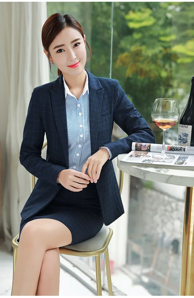 Women's business suit suit autumn lattice slim long sleeve small suit jacket temperament casual nine pants and skirt