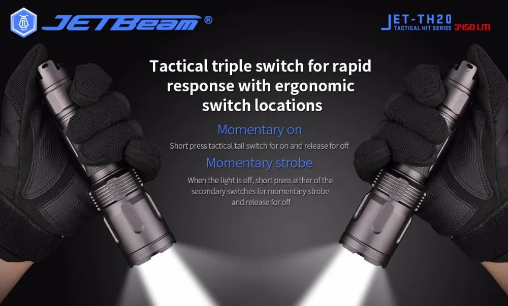 JETBeam TH20 светодиодный фонарик 3450 Люмен Cree XHP70 фонарик для самообороны с 1*18650 батареей