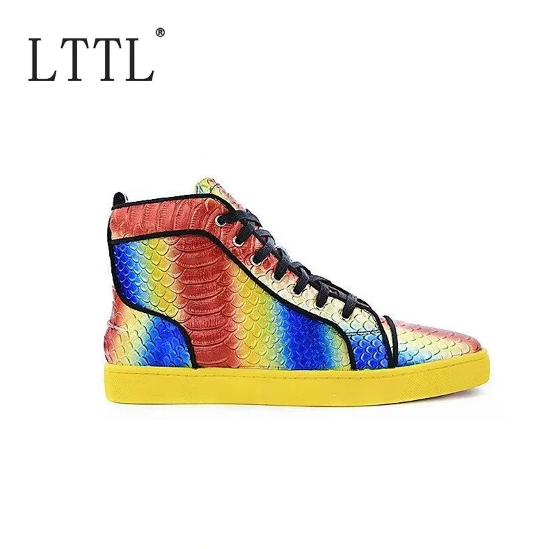 LTTL/повседневная кожаная обувь; Мужская обувь; Роскошные брендовые кроссовки с высоким берцем; разноцветная Дизайнерская обувь на шнуровке; обувь ручной работы в стиле хип-хоп