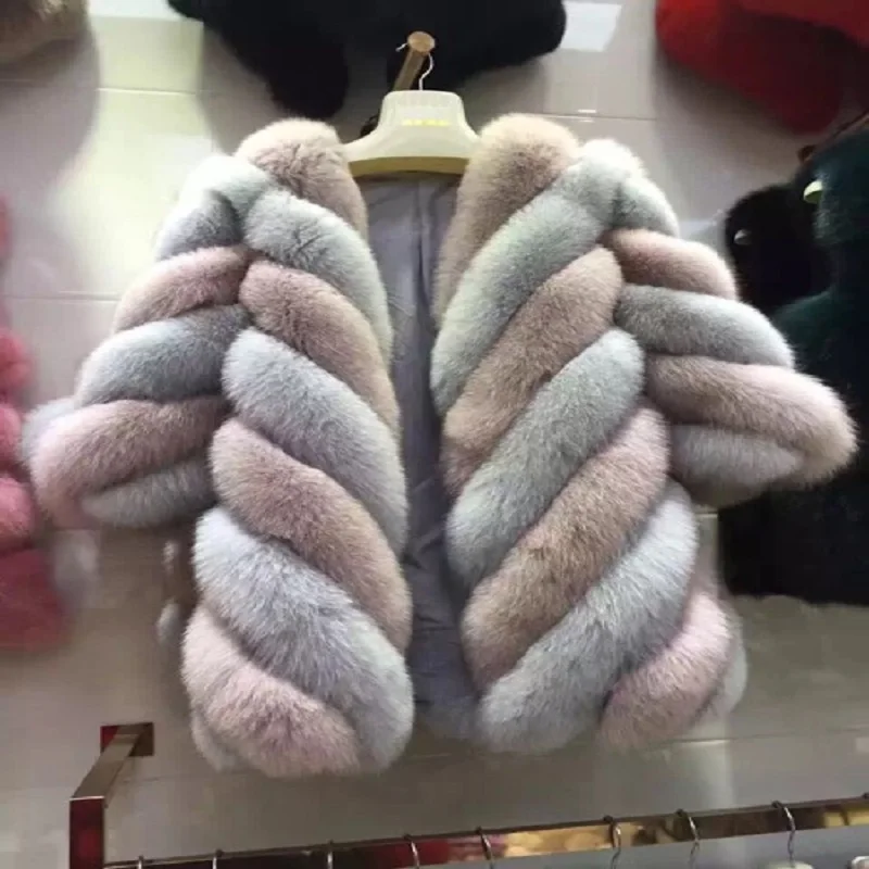 Coffee chocolate Longue Chaud Army Green Imitation 2018 White Rond Nouveau gray Manteau Correspondant dark Élégant Col Couleur Coffee Pink grar black Renard De Artificielle And Fourrure qA4Yvq1