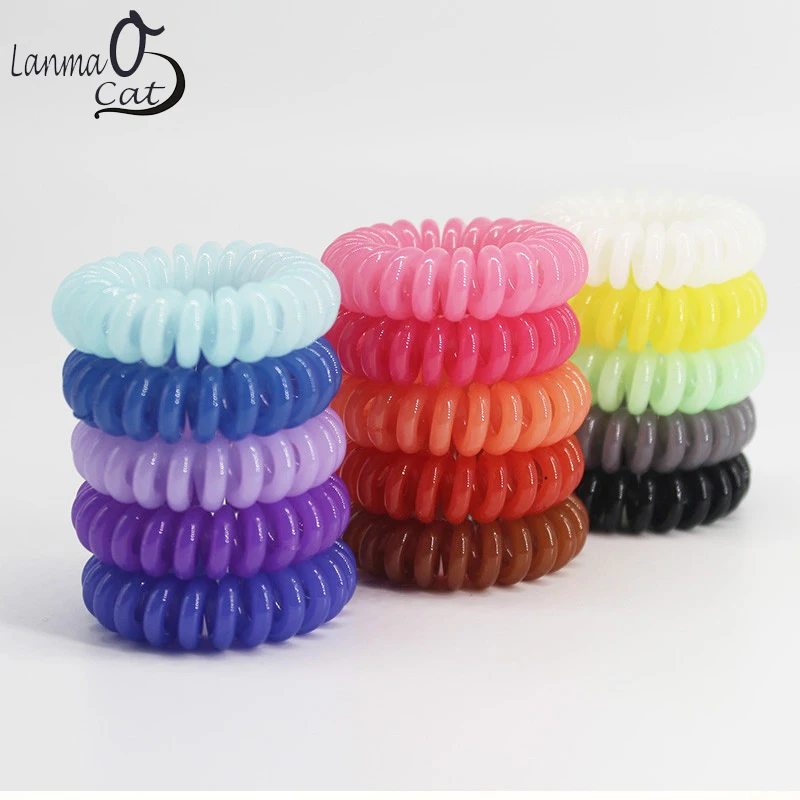 

(12pcs) Hot Sale Solid candy color hair scrunchies rope for girls elastic telephone wire hairband headwear in small size