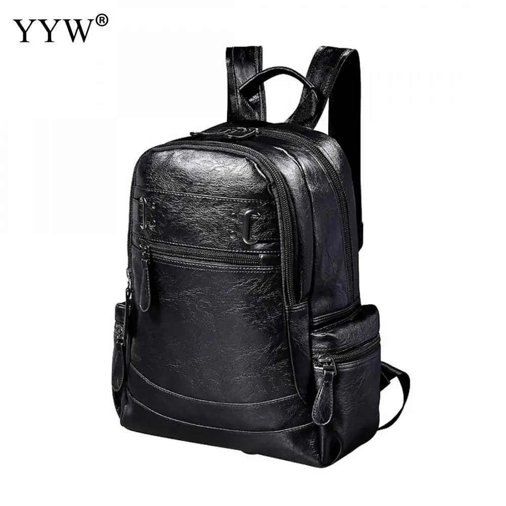 Wholesale Black Men's PU Leather Backpack Brown Small Travel Backpack