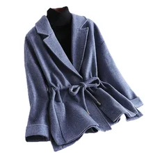 Новинка, женское осенне-зимнее пальто, отложной воротник, Регулируемая Талия, Женское шерстяное пальто с карманами, элегантное кашемировое пальто YM1031