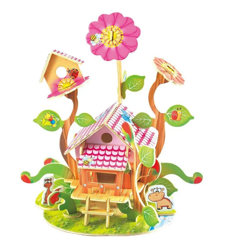 

beautiful Sweet Home colorful flower house wooden 3D Puzzle educational toy for children gift Room decoration