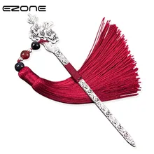 EZONE китайский стиль Ретро Закладка Классический Агат серебро заколка для волос кисточки креативная металлическая Закладка для книги держатель для книг офисная поставка